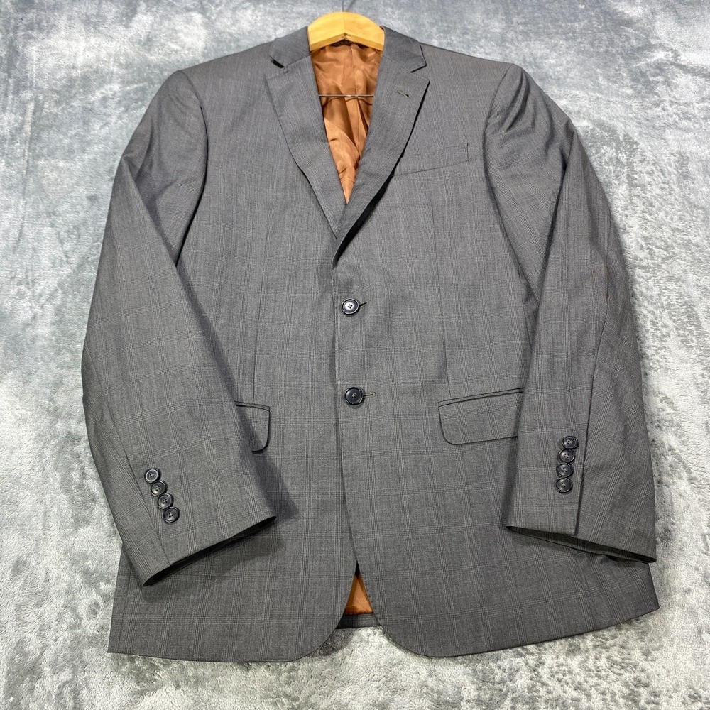 Jos A Bank Blazer Mens 38R Gray 100% Wool Sport Coat Jacket Slim Fit Glen Plaid